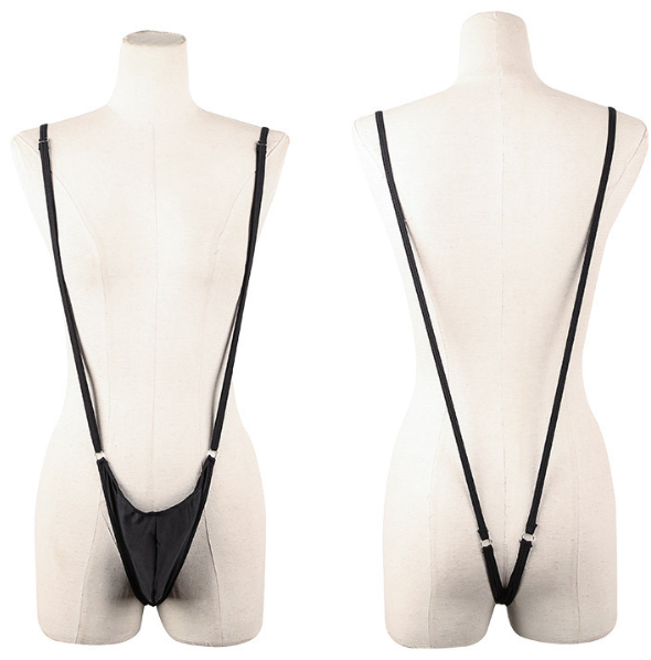 Men's Adjustable Harness G-String Set shown on a mannequin, highlighting adjustable straps and customizable fit.