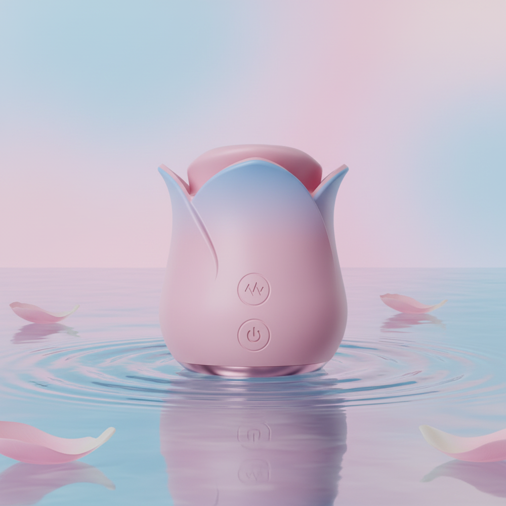Pink Blue Rose Heated Tongue Clit Vibrator - sleek design and controls.