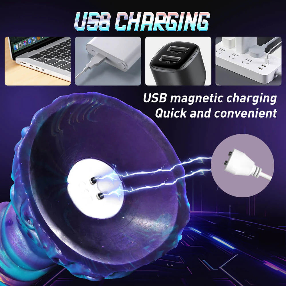 USB charging feature for Realistic Big Dragon Monster dildo, showcasing quick and convenient charging with a magnetic connection.