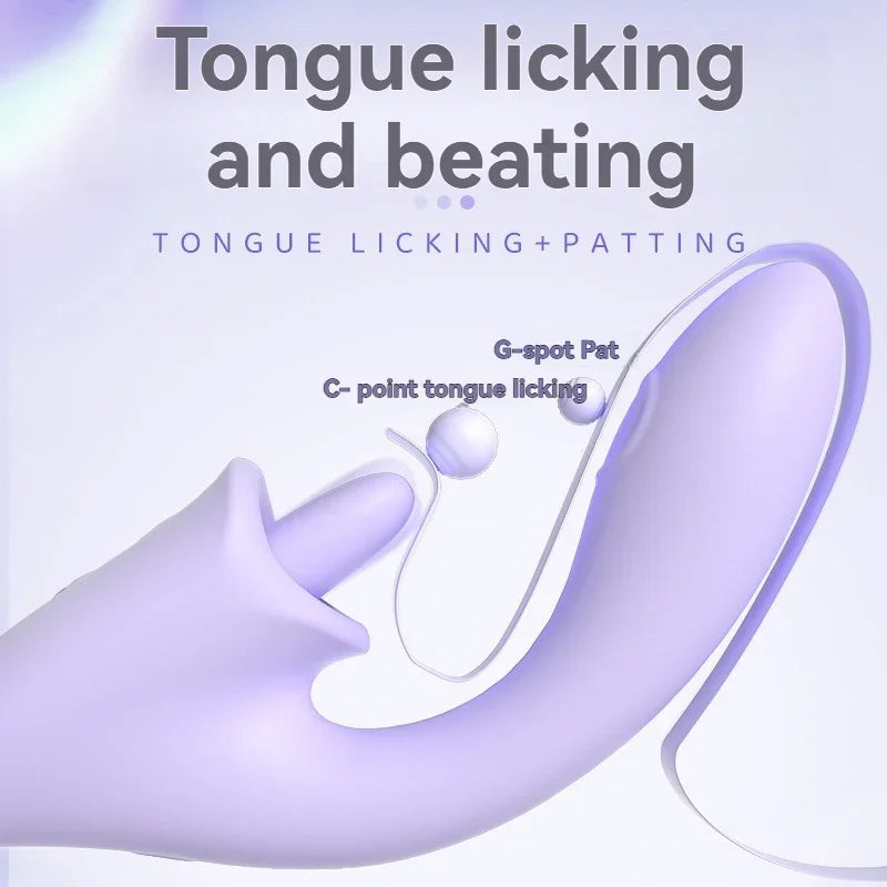 Purple dual-stimulation vibrator for G-spot and clitoral pleasure, labeled for features.