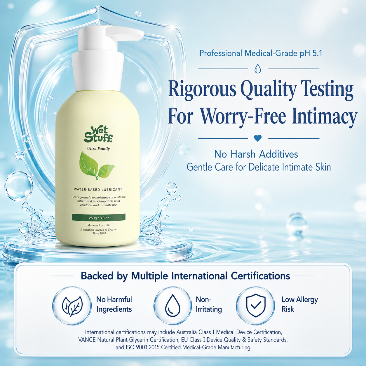 Wet Stuff 8.8oz pH Balanced Gentle Water-Based Lubricant in a professional medical-grade design for worry-free intimacy.