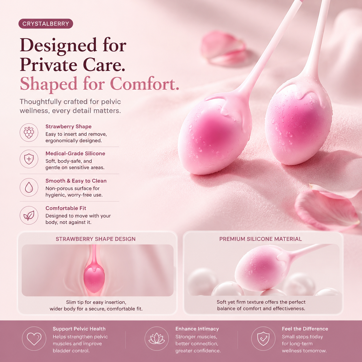 Strawberry Kegel Balls – Medical Silicone Pelvic Floor Trainer for Women