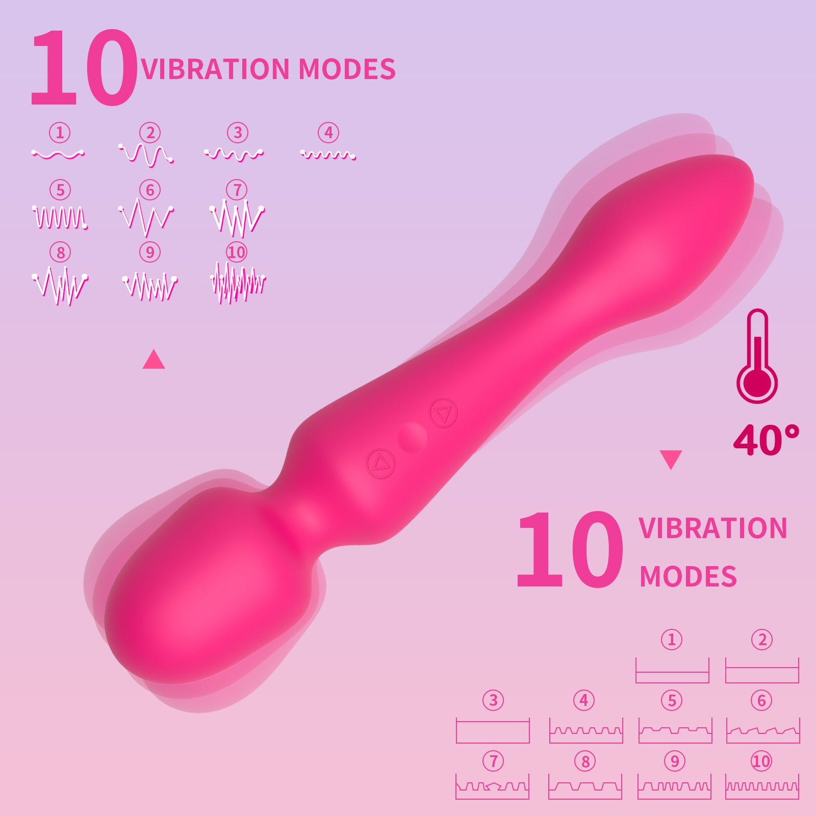 10-frequency vibration-Insertable Wand Vibrator with Dual Motors