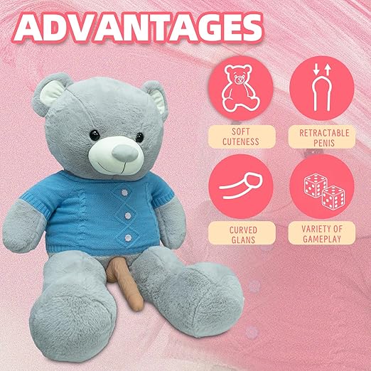 Plush Teddy Bear Pillow Thrusting Dildo Vibrator  Heating