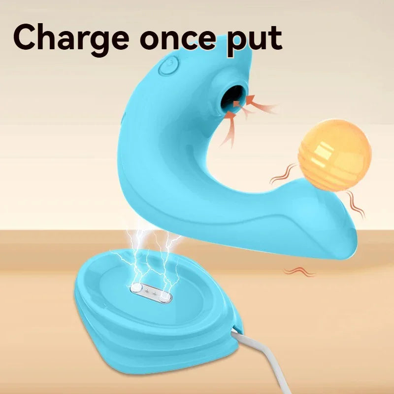 Blue rechargeable adult toy with charging base, body-safe, discreet design, and vibration effects.