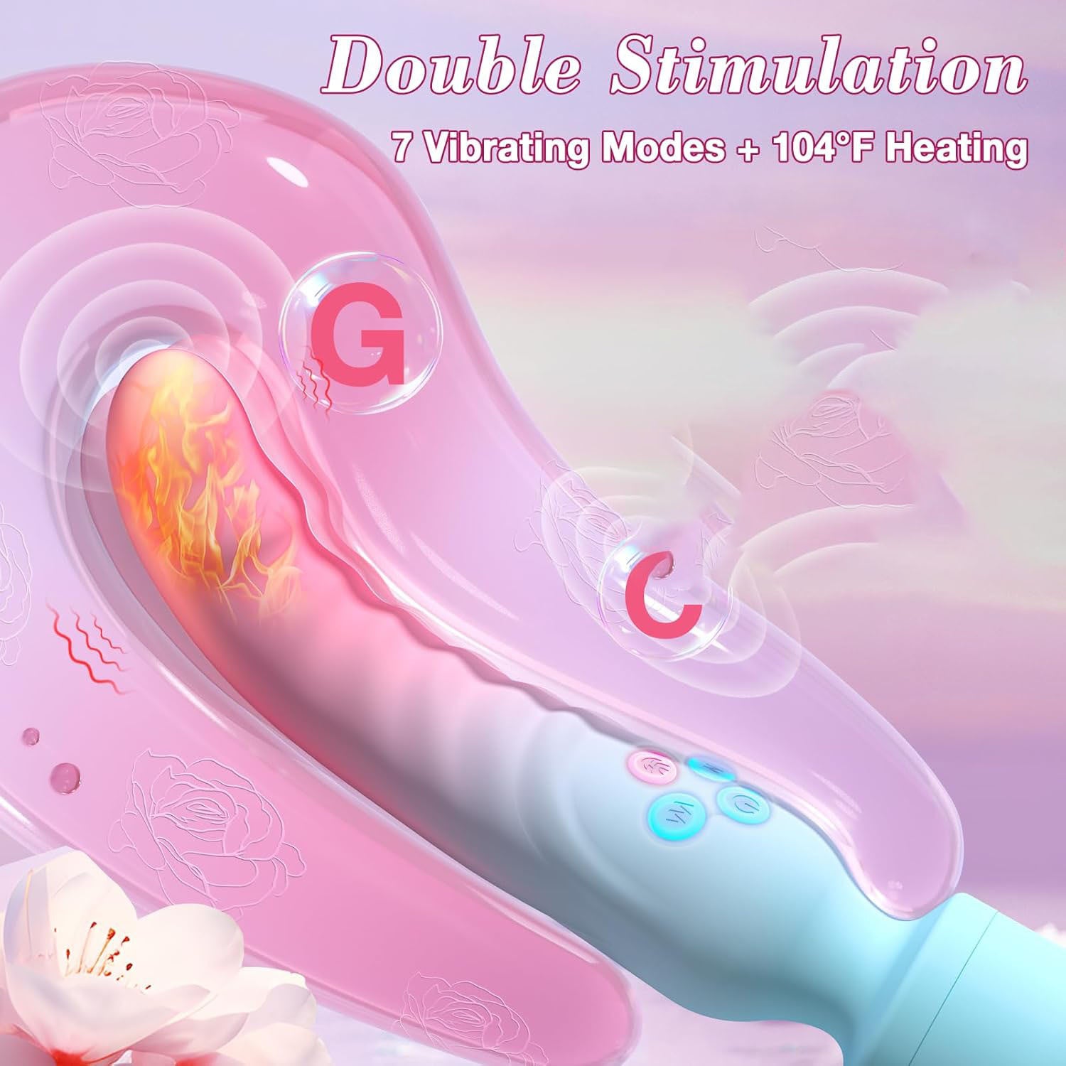Blue Pink Gradient Heating Dildo Wand – 7 Vibration Modes with Double Stimulation and Heating Function.