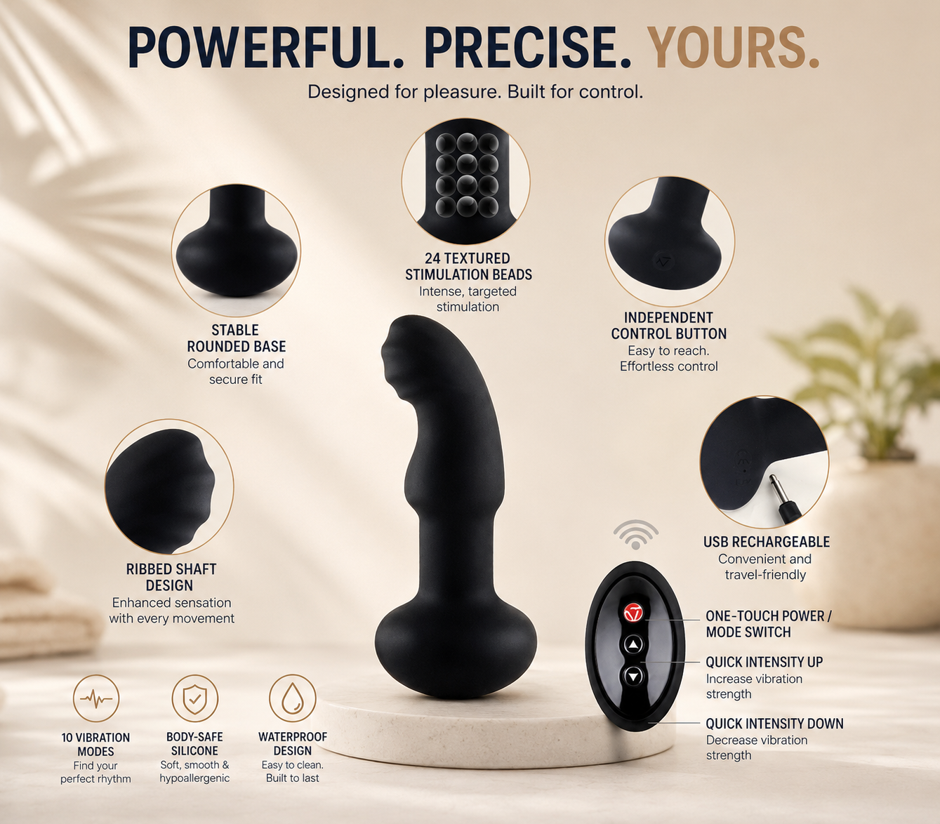 360° Rotating Prostate Massager with Rolling Beads, Remote Control