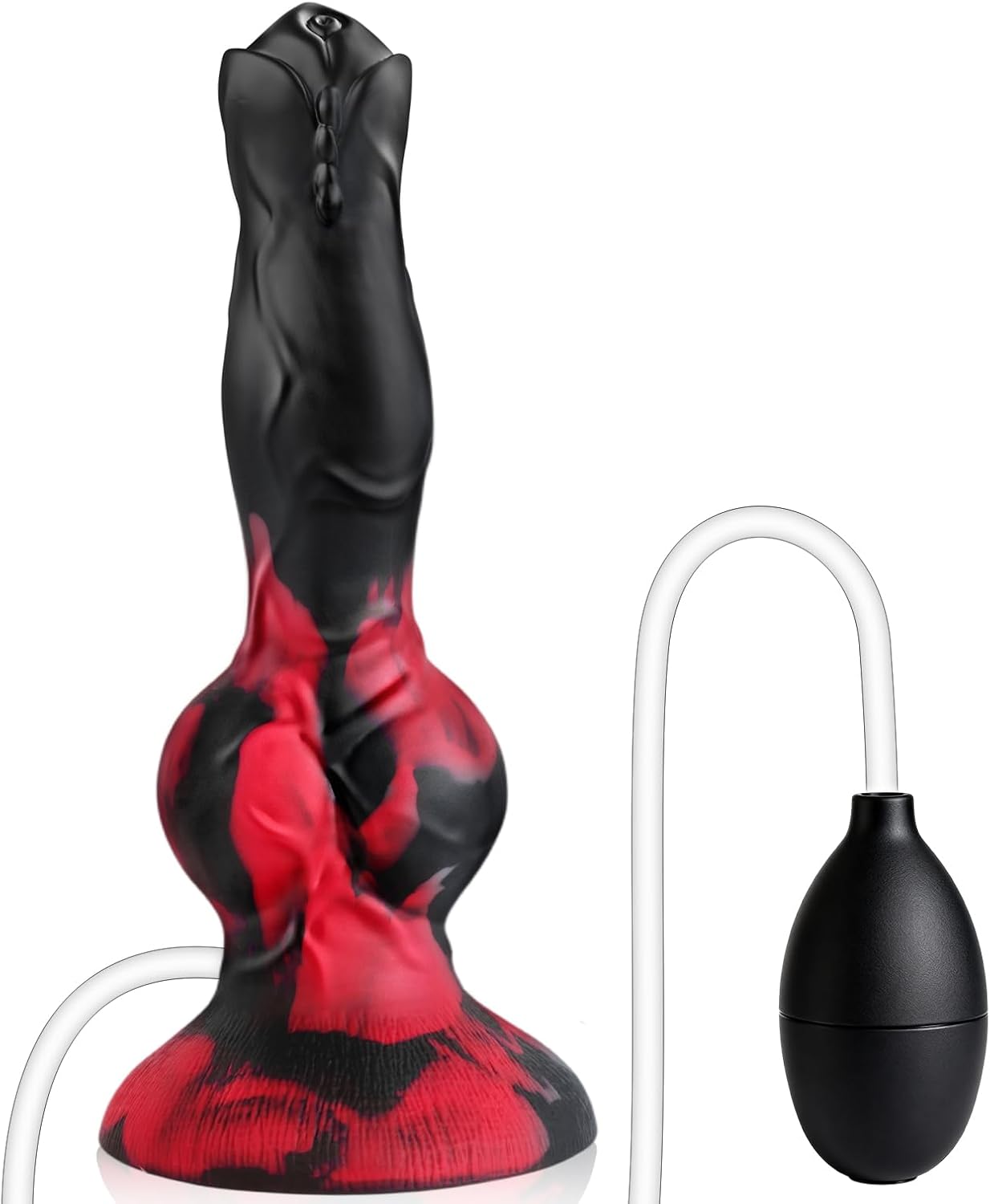 Silicone Ejaculating Fantasy Dildo with 2 knots in black and red design, ideal for enhanced anal use.