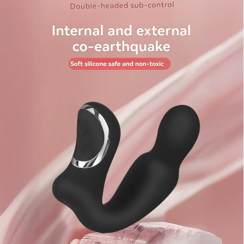 Male prostate massager with double-headed design for internal and external stimulation in safe silicone.