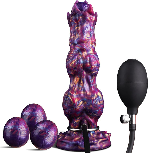 10" Silicone Fantasy Ovipositor Dildo with 4 Eggs & Suction Cup, Inflatable Design for Anal & G-Spot Use AM-017