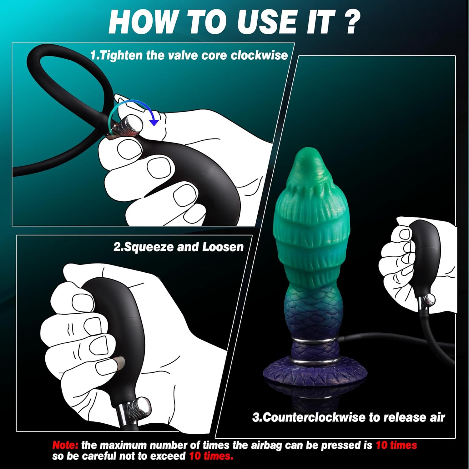 7.56 in Inflatable Silicone Fantasy Dildo with Adjustable Girth and Suction Base