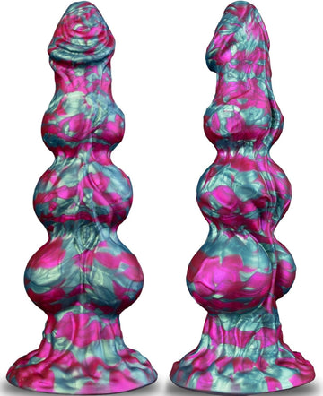 XL Silicone Fantasy Knot Dildo with 3 knots designed for G-Spot and anal use, showcasing colorful silicone texture.