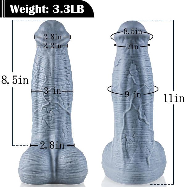 11" XL Silicone Fantasy Dildo, 3" Thick Dual Density Design for G-Spot & Anal Use AM-020