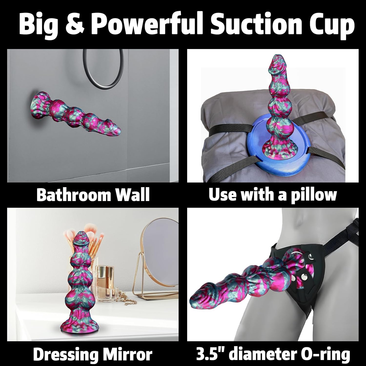 XL Silicone Fantasy Knot Dildo with powerful suction cup for versatile use on various surfaces.