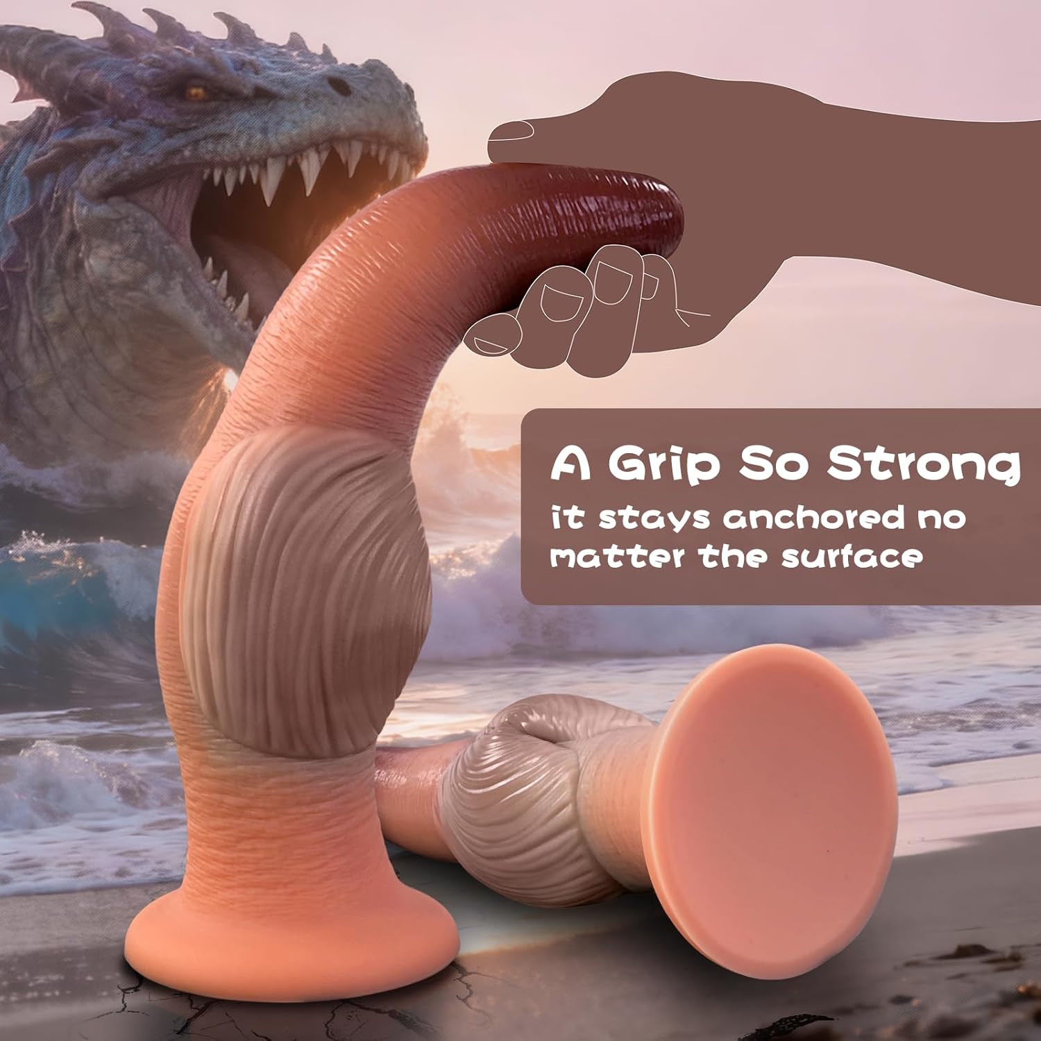 11.8" XL Silicone Fantasy Knot Dildo, 3.25" Suction Base