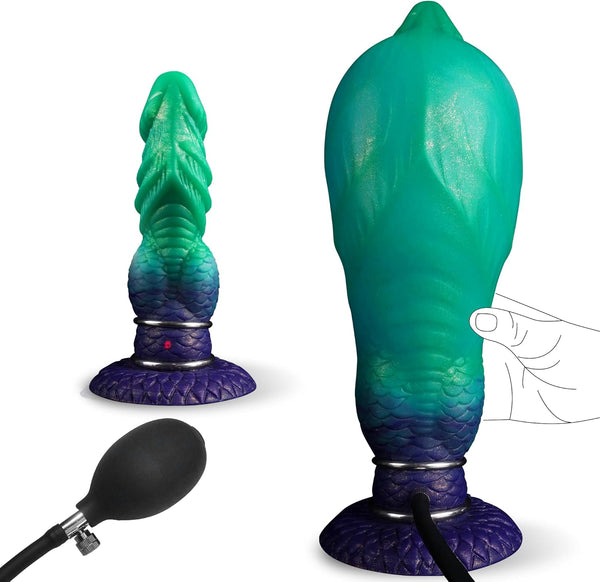 Inflatable Silicone Fantasy Dildo with Adjustable Thickness, Strong Suction Cup for Multi-Use AM-004