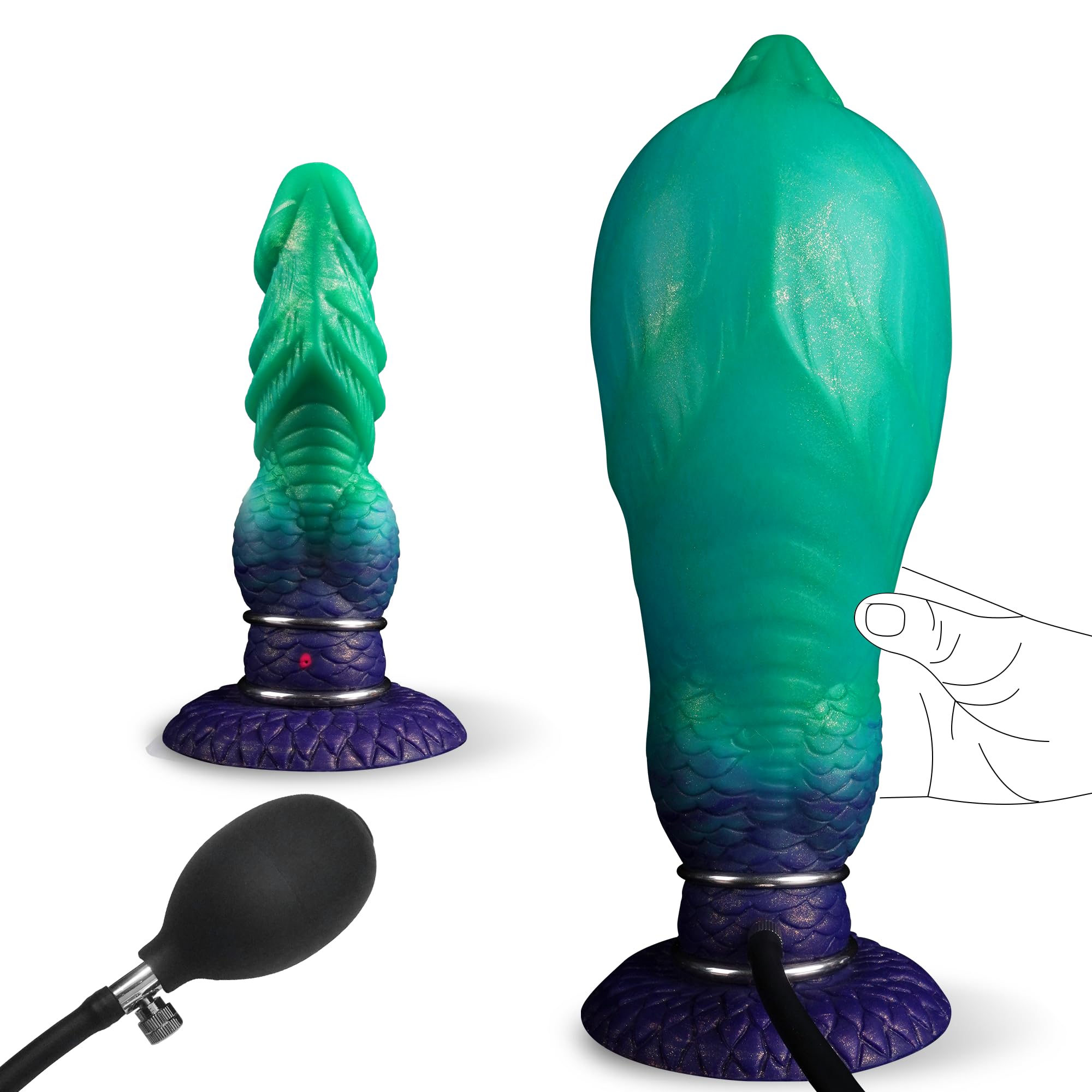 7.56 in Inflatable Silicone Fantasy Dildo with Adjustable Girth and Suction Base