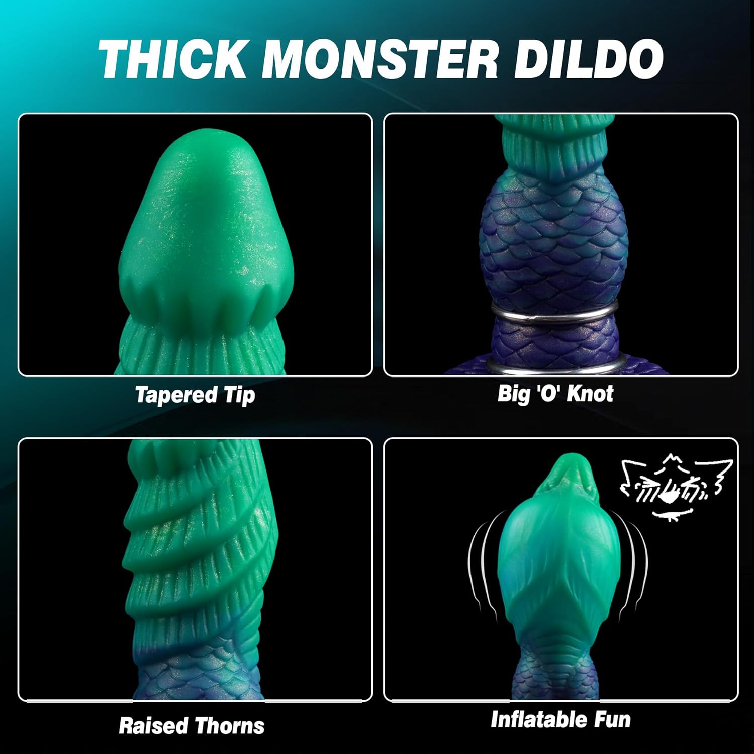 7.56 in Inflatable Silicone Fantasy Dildo with Adjustable Girth and Suction Base