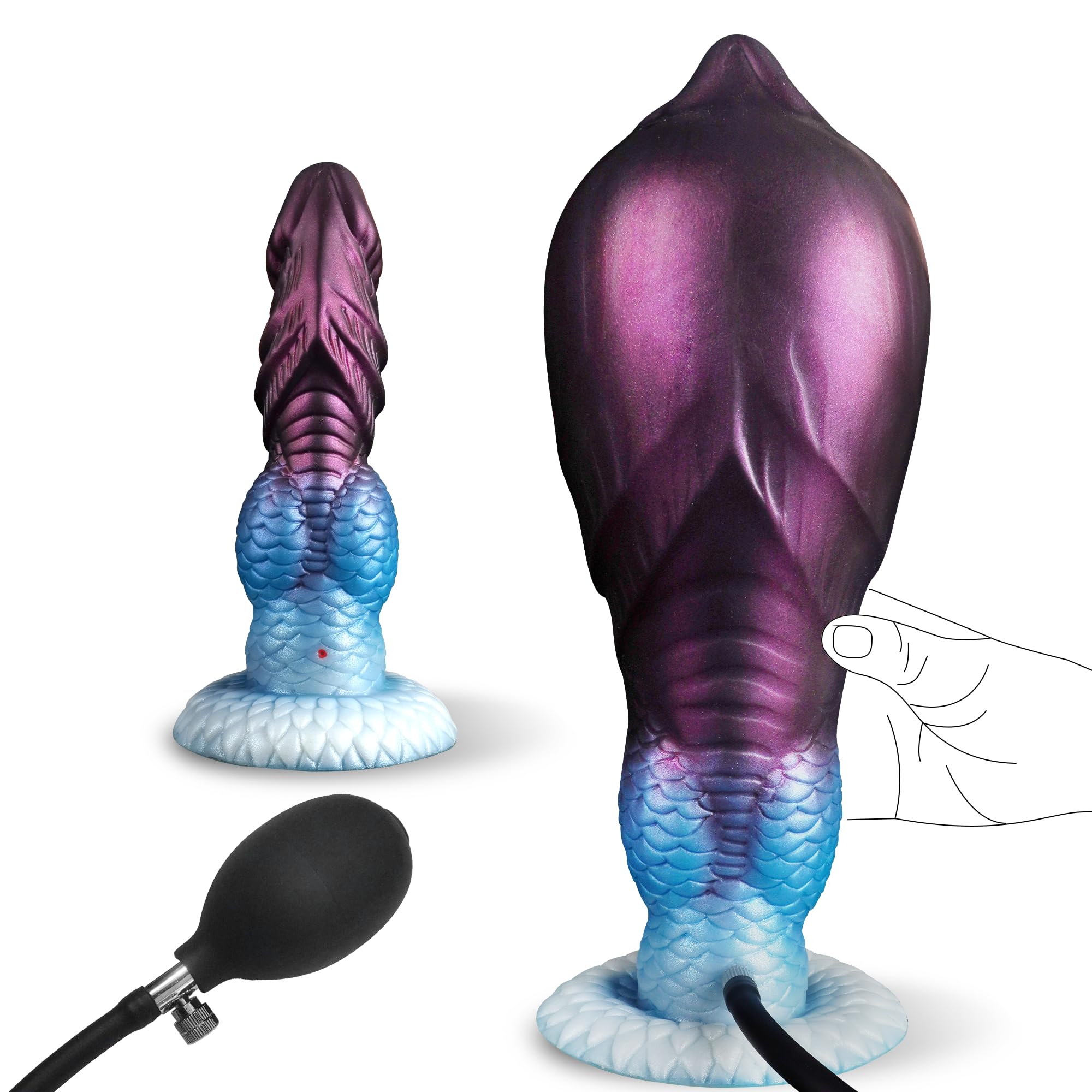 7.56 in Inflatable Silicone Fantasy Dildo with Adjustable Girth and Suction Base