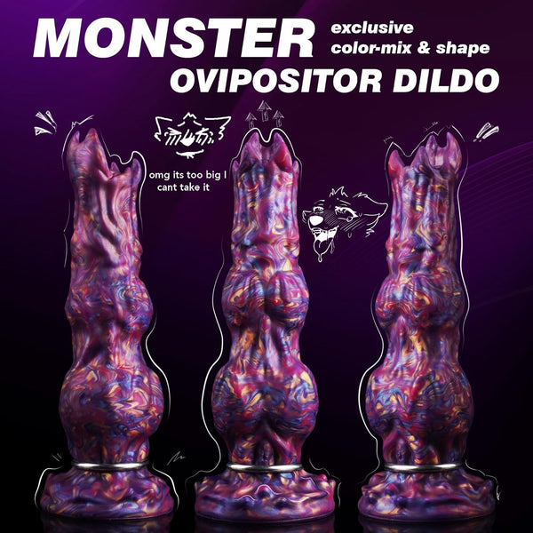 10" Silicone Fantasy Ovipositor Dildo with 4 Eggs & Suction Cup, Inflatable Design for Anal & G-Spot Use AM-017