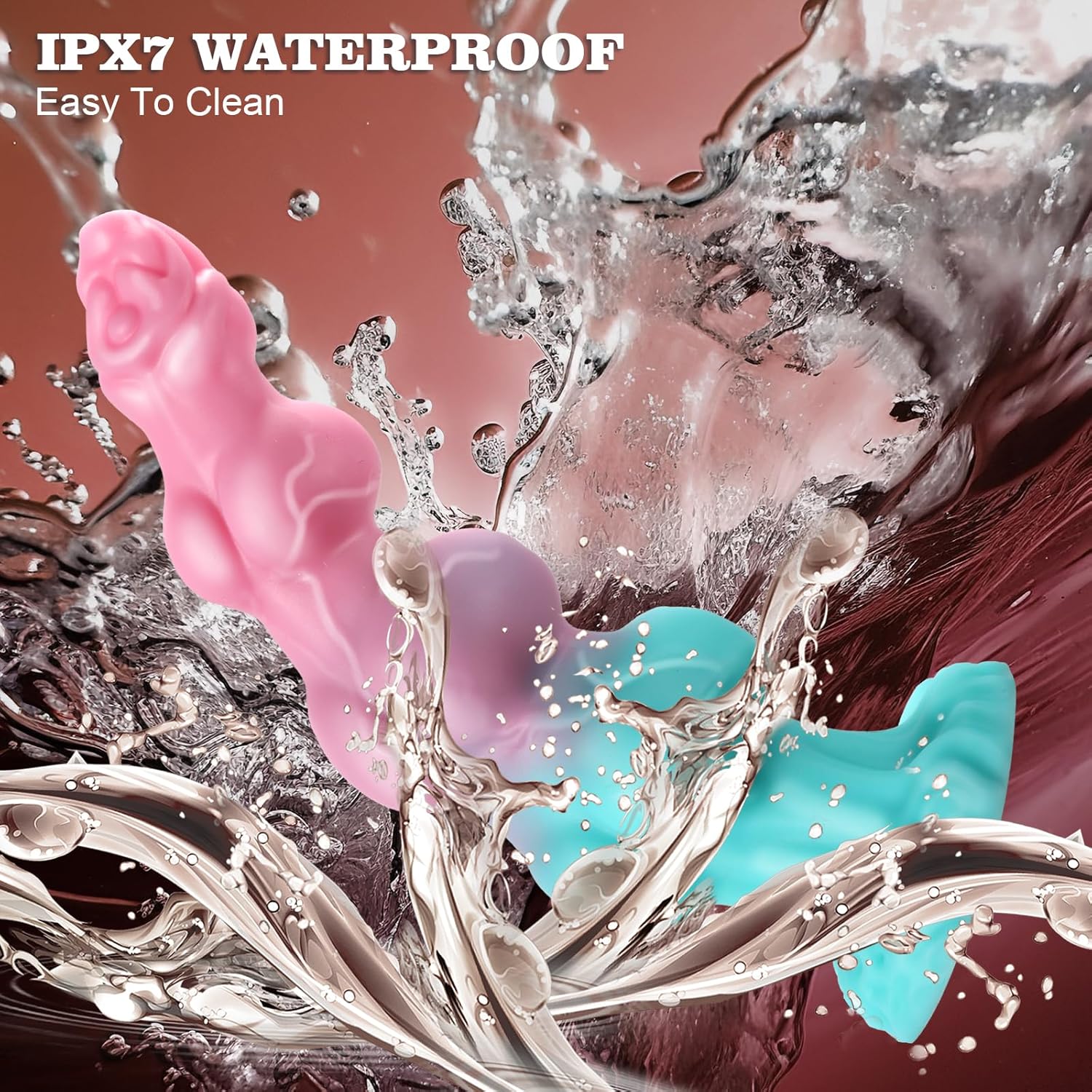 7.5 Silicone Fantasy Knot Dildo in pink and blue,  IPX7 waterproof and easy to clean