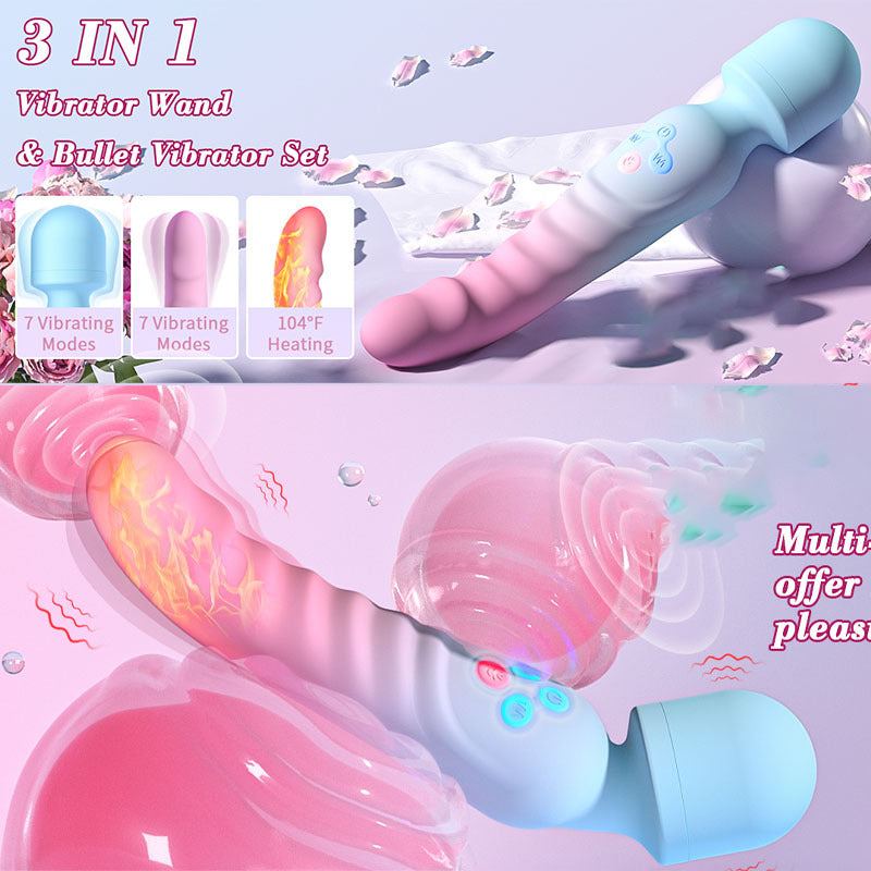 Blue Pink Gradient Heating Dildo Wand – 7 Vibration Modes for ultimate pleasure.