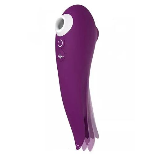 Mermaid-shaped suction vibrator in purple with suction and clitoral licking features.