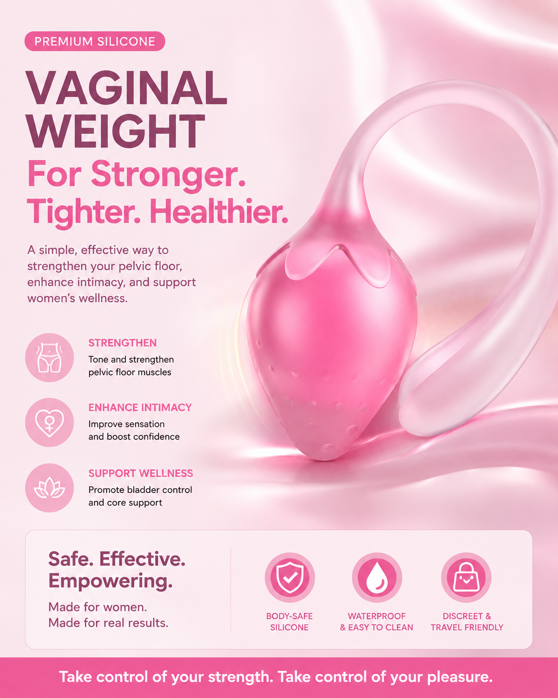 Strawberry Kegel Balls – Medical Silicone Pelvic Floor Trainer for Women