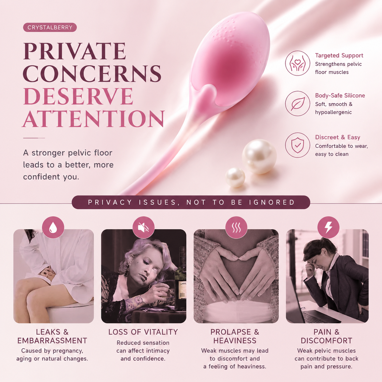 Strawberry Kegel Balls – Medical Silicone Pelvic Floor Trainer for Women
