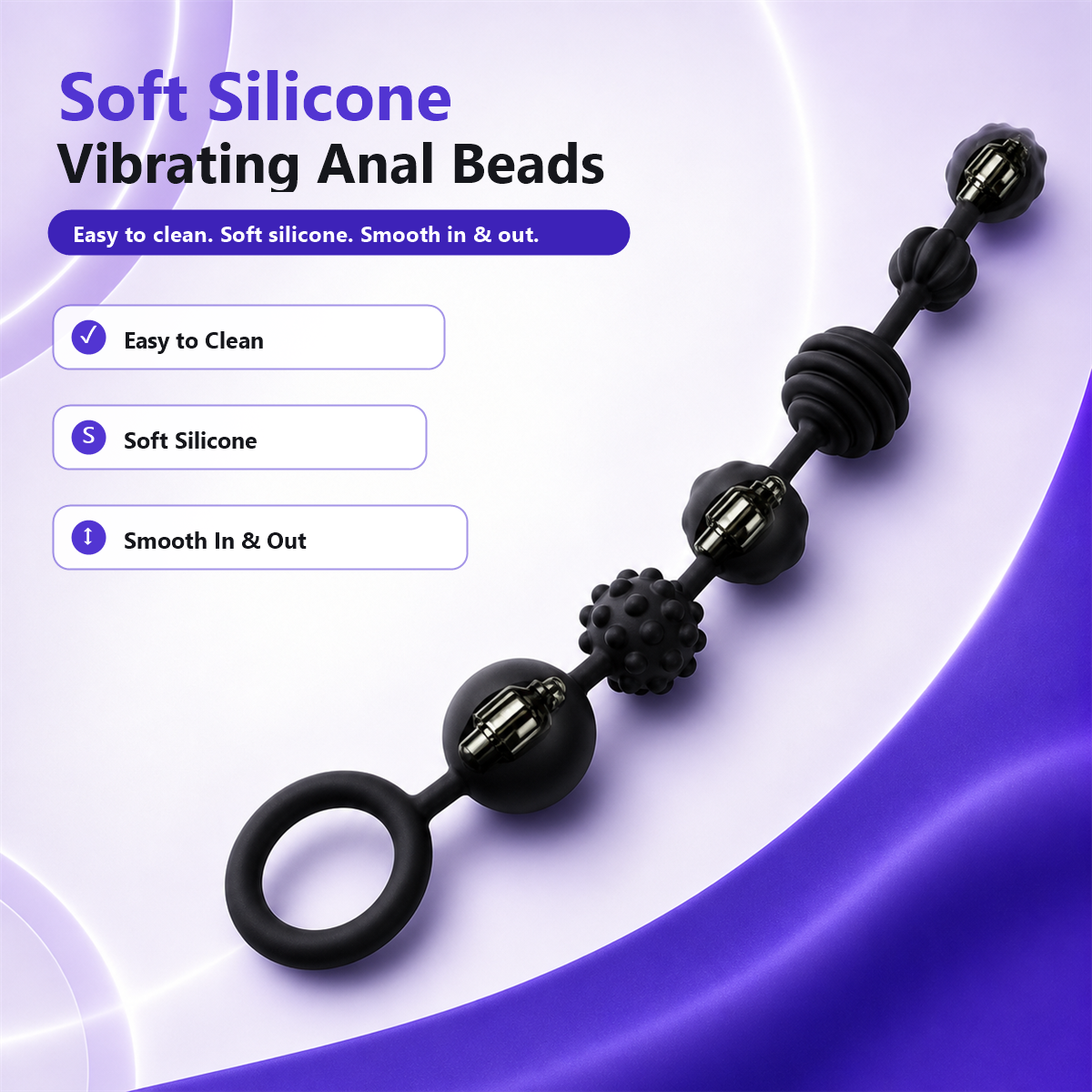 10-Mode Vibrating Anal Beads, Extra Long Silicone Pleasure Plug