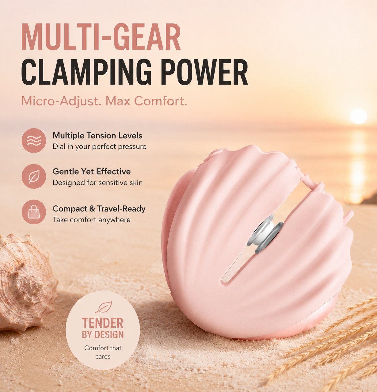 Pink Shell Nipple Clamps with Vibration & Electric Shock