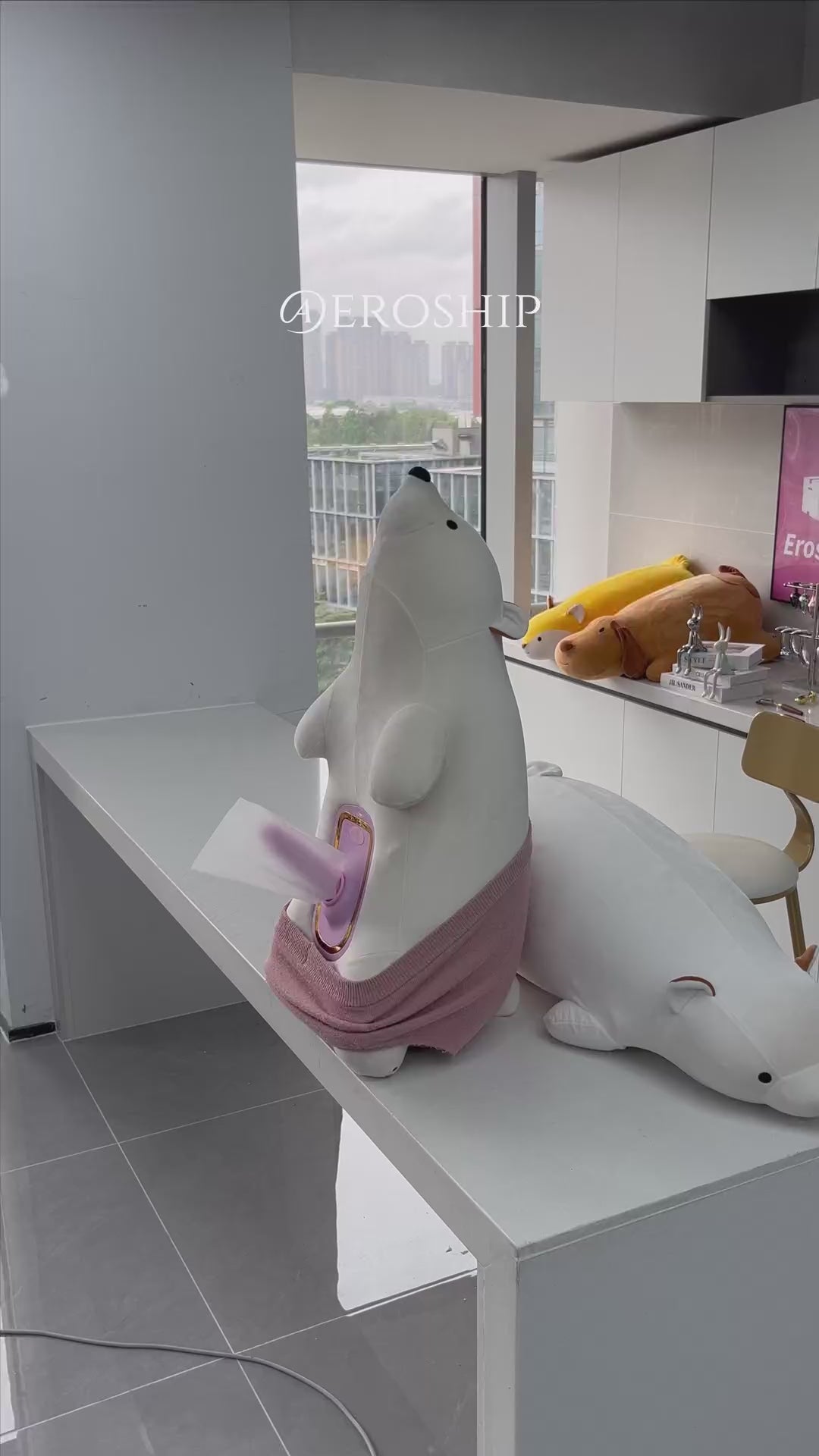 Plush Bear Pillow Automatic Thrusting Dildo  with Heating