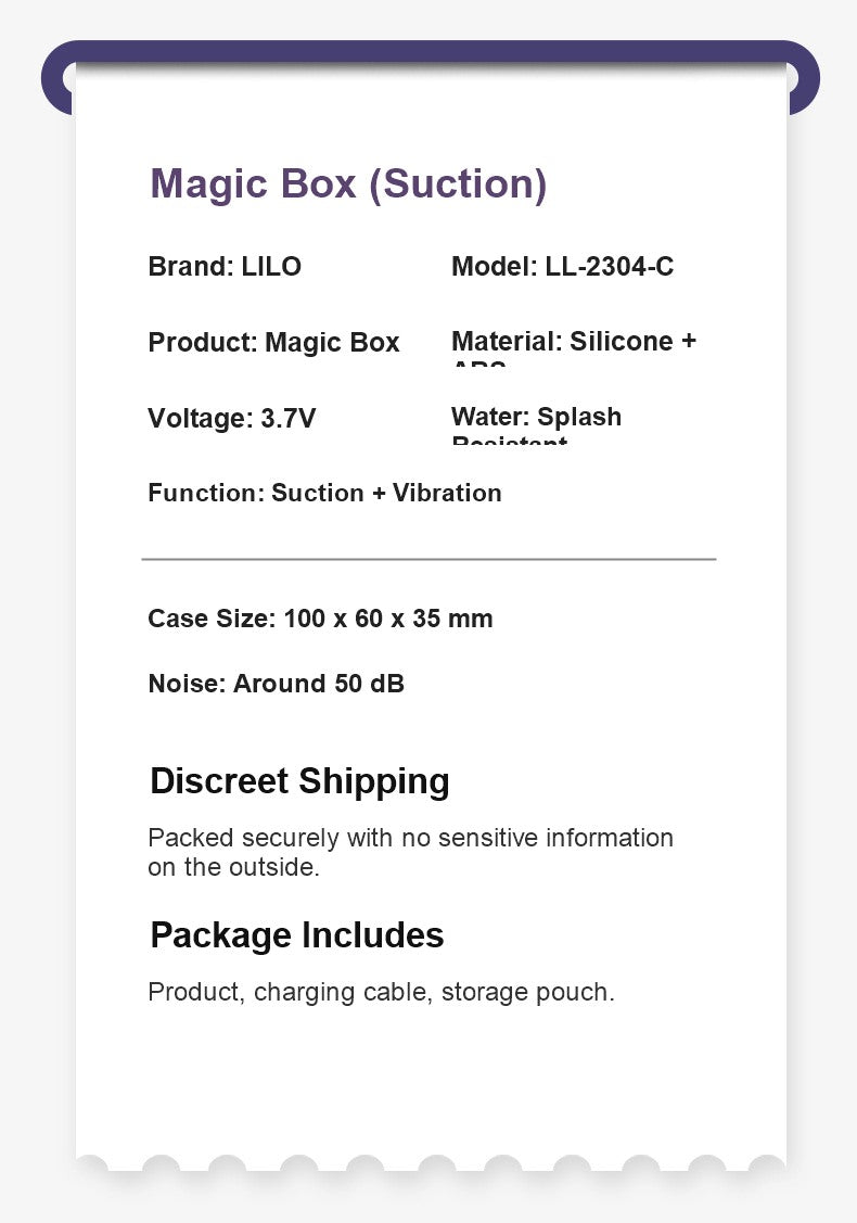Purple Suction Magic Box Product Specifications